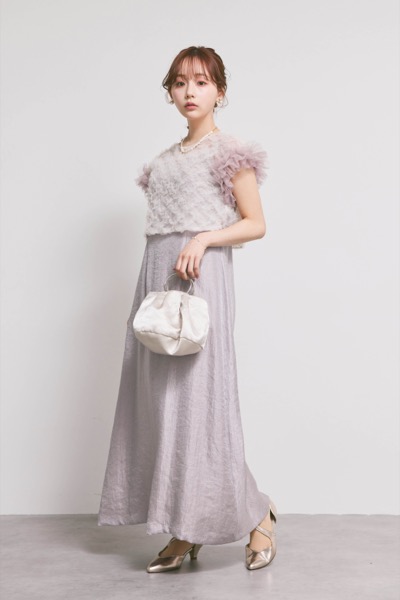 ラベンダーのボリュームチュールブラウスセットドレス