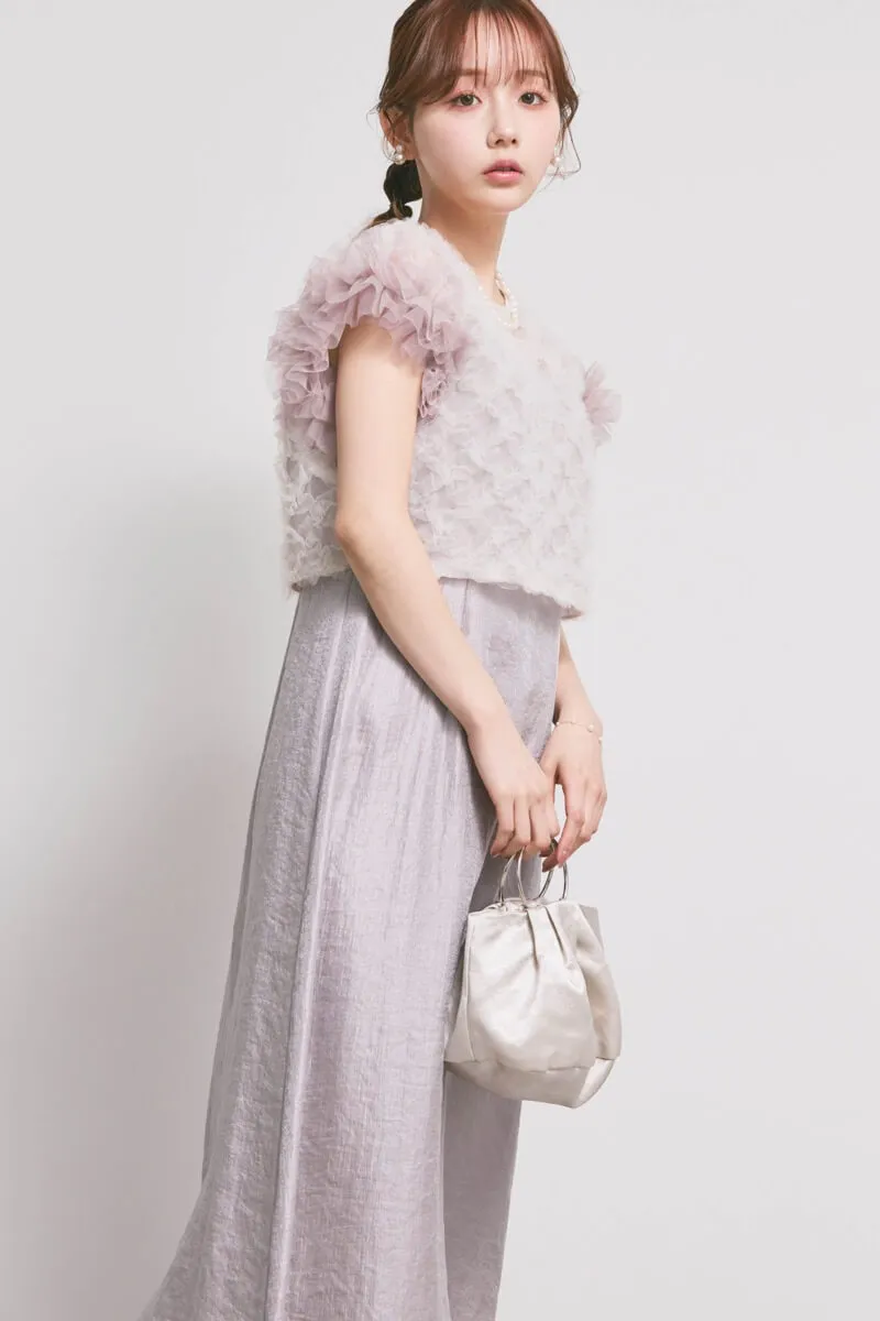 ラベンダーのボリュームチュールブラウスセットドレス