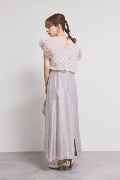 ラベンダーのボリュームチュールブラウスセットドレス