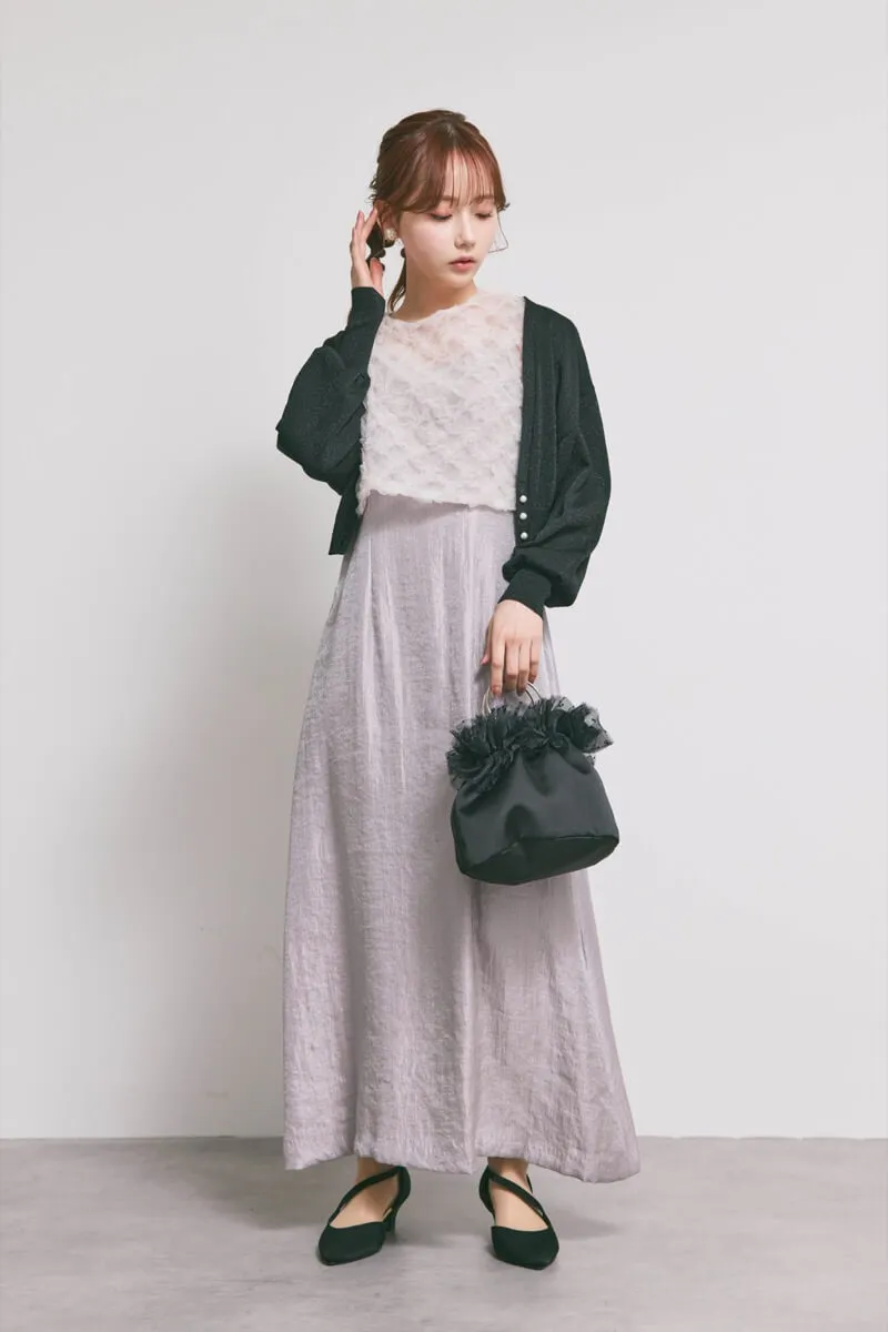 ラベンダーのボリュームチュールブラウスセットドレス