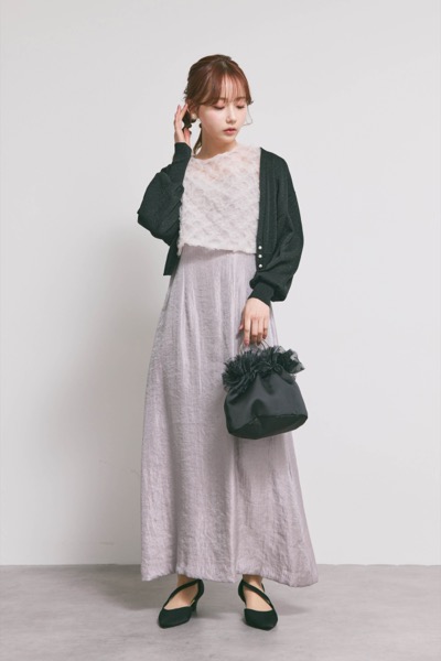 ラベンダーのボリュームチュールブラウスセットドレス