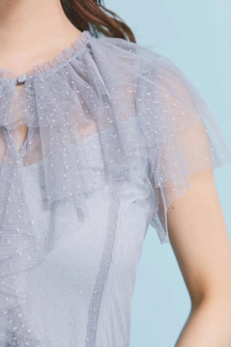 ブルーのチュールティアードドレス