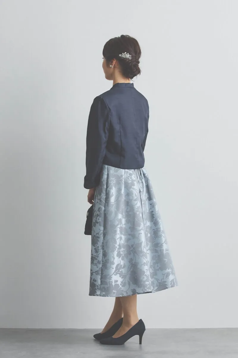 シルバーのシフォンスリーブ花模様ドレス