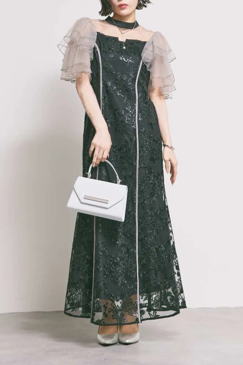 ブラックのスパンコール刺繍マーメイドドレス