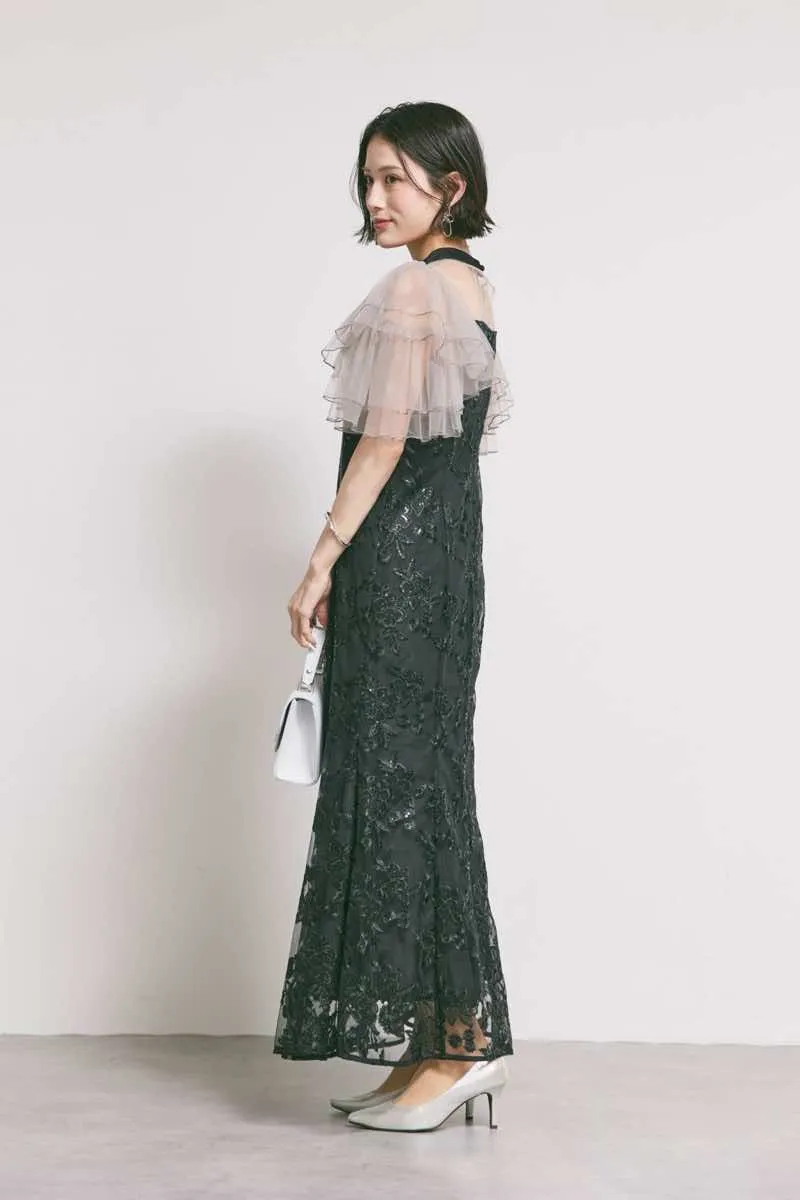 ブラックのスパンコール刺繍マーメイドドレス
