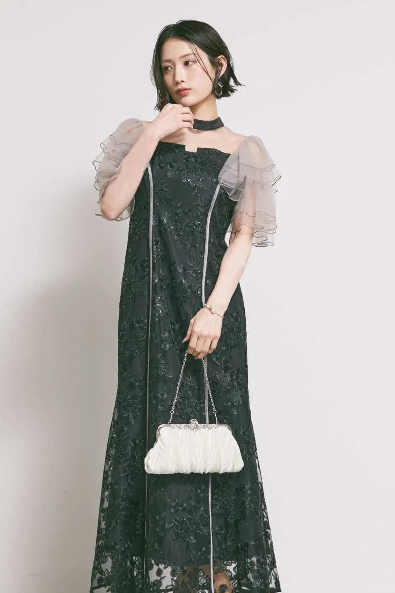 ブラックのスパンコール刺繍マーメイドドレス