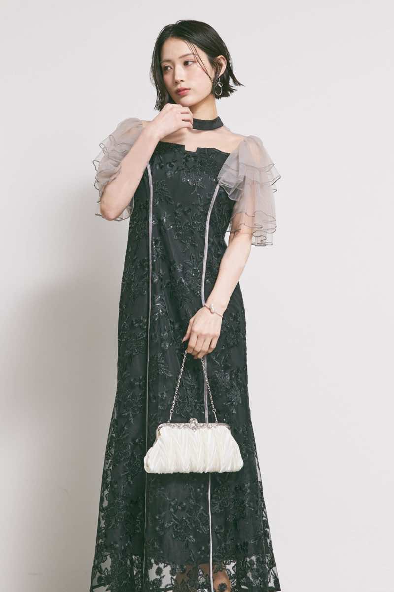 ブラックのスパンコール刺繍マーメイドドレス
