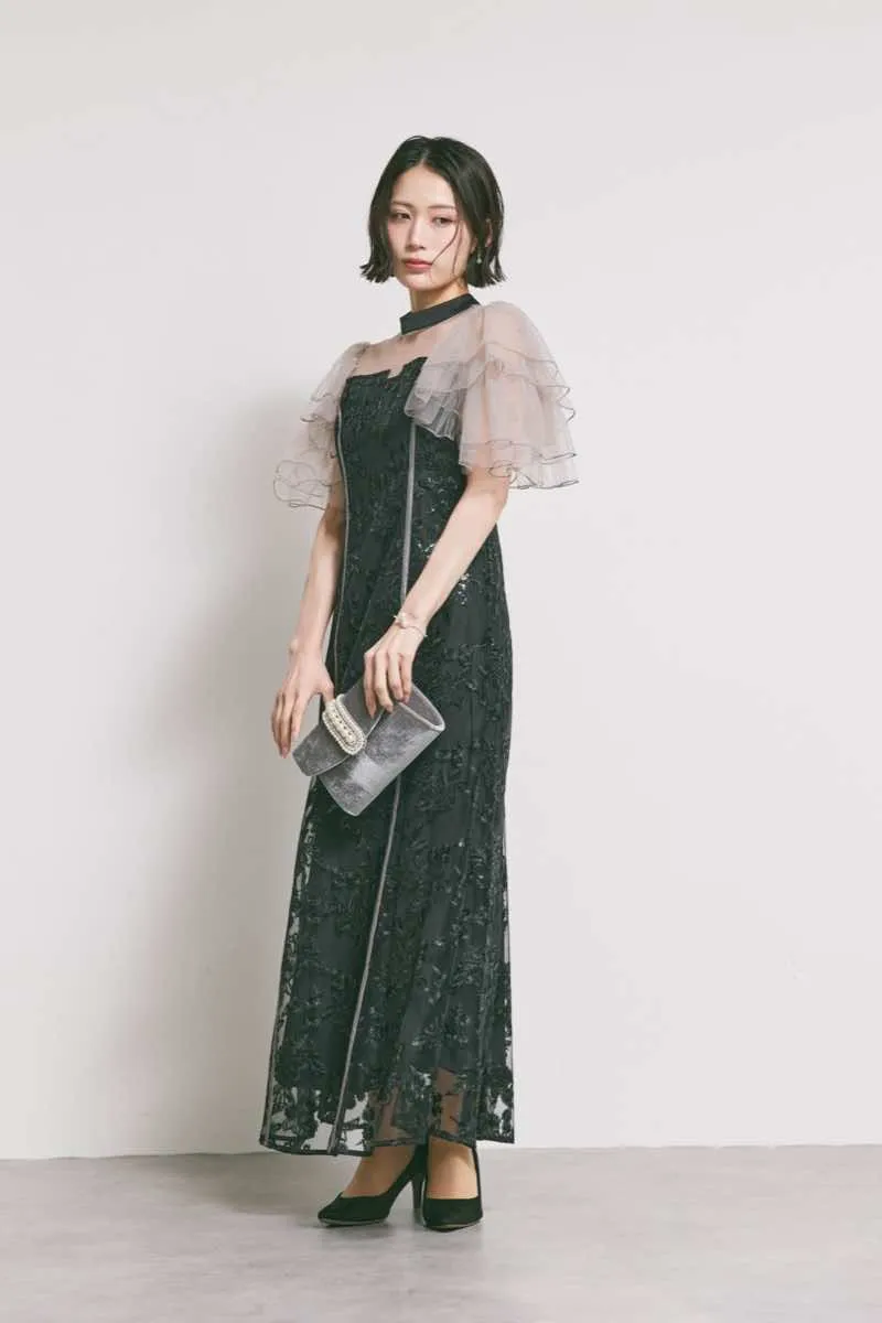 ブラックのスパンコール刺繍マーメイドドレス