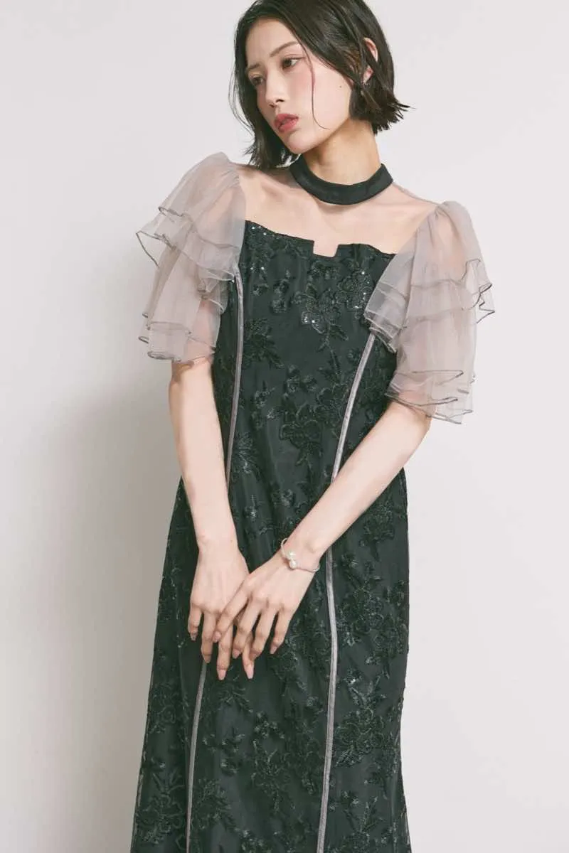 ブラックのスパンコール刺繍マーメイドドレス