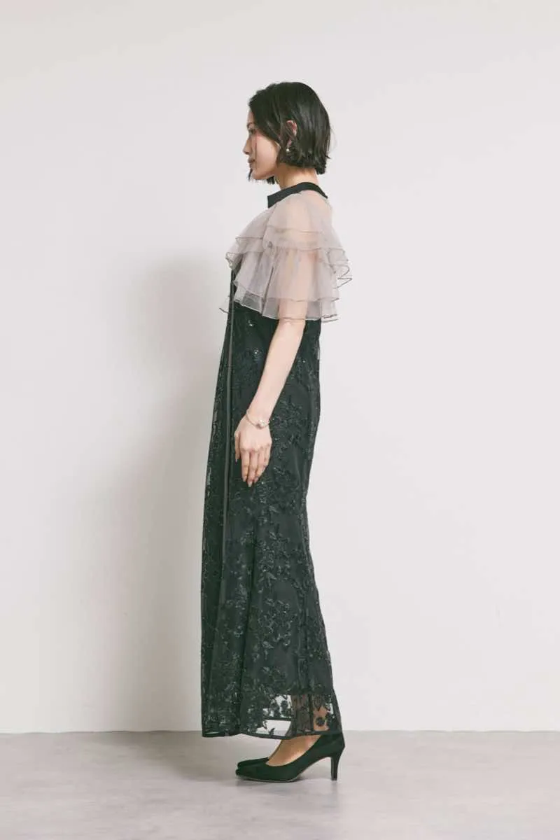 ブラックのスパンコール刺繍マーメイドドレス