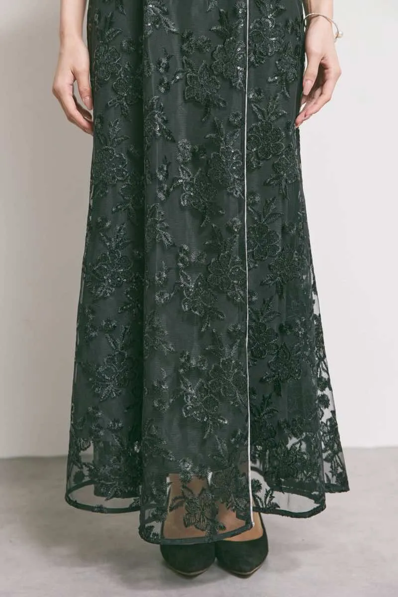 ブラックのスパンコール刺繍マーメイドドレス
