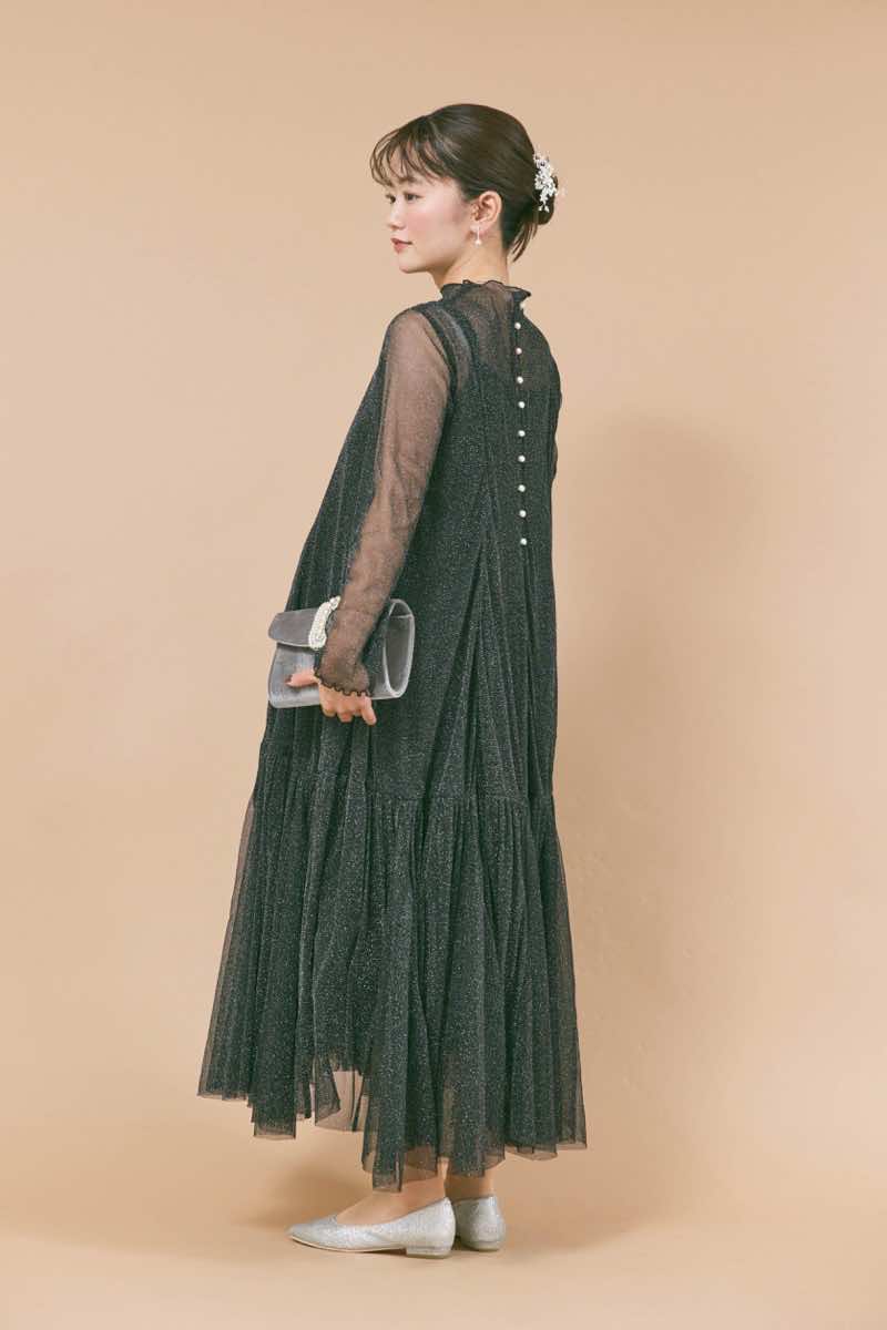 ブラックのラメチュールメロウAラインドレス