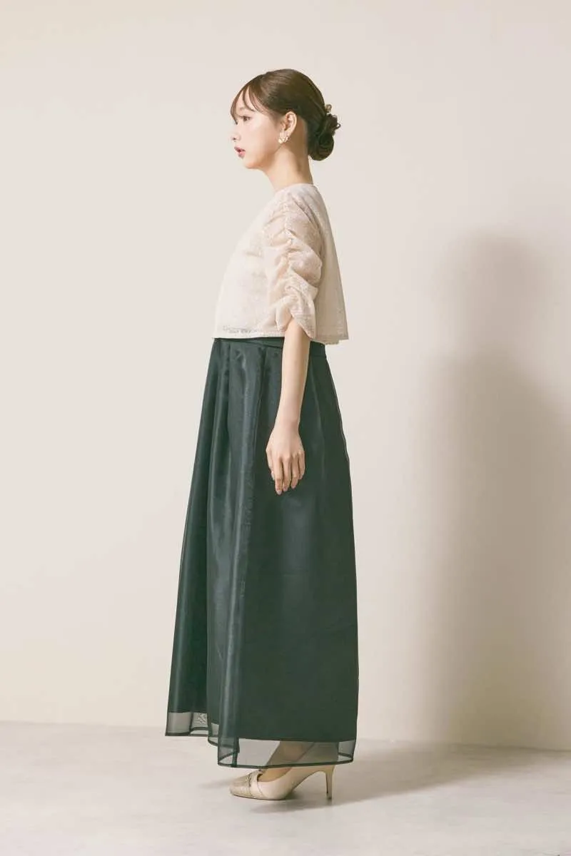 ブラック×オフホワイトのスパンコールチュールレイヤードドレス