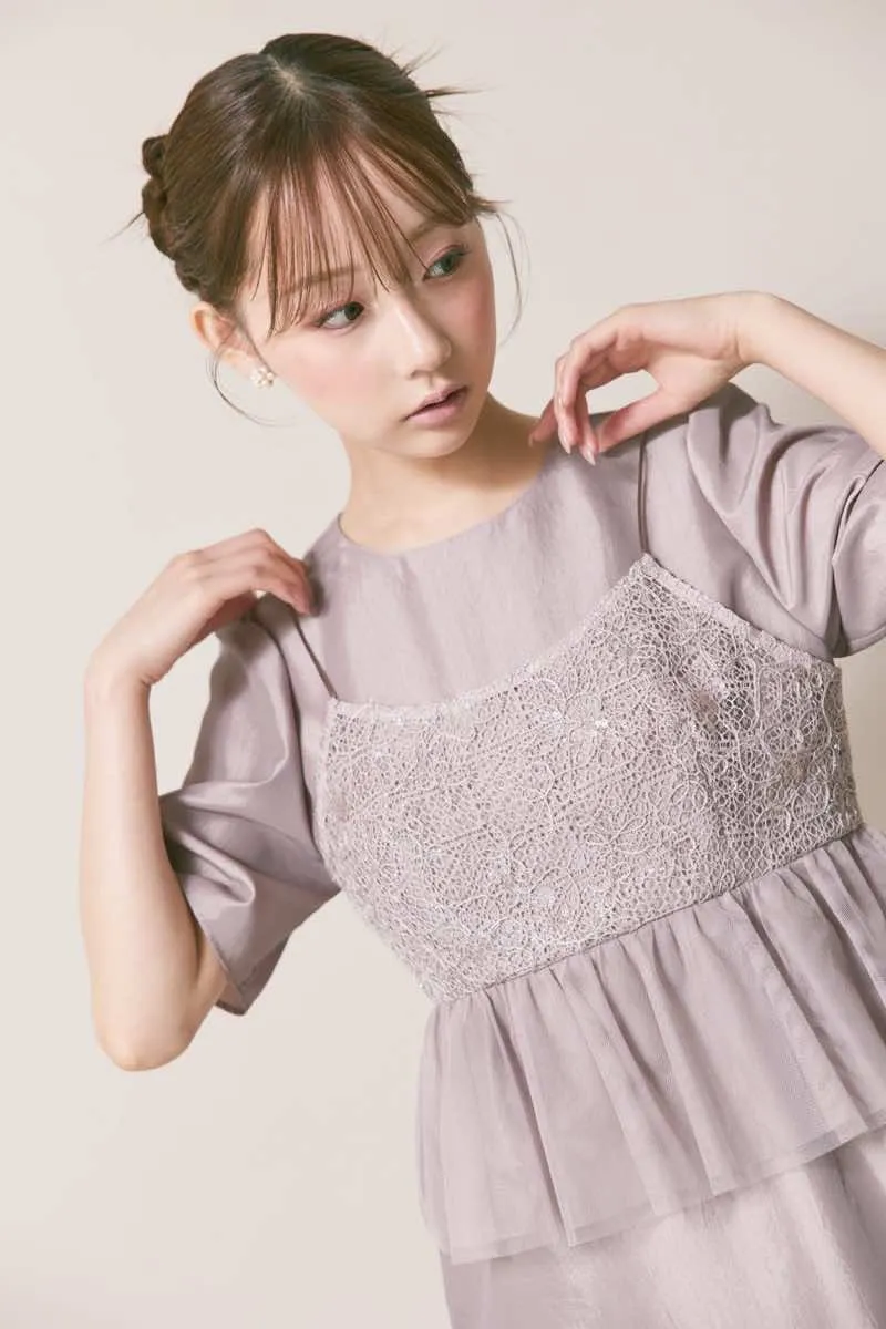 ラベンダーのレイヤードビスチェドレス