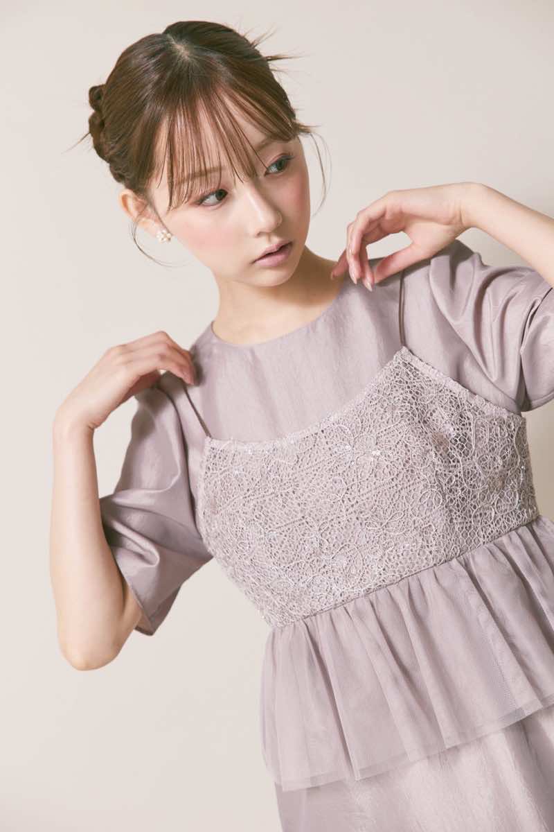 ラベンダーのレイヤードビスチェドレス