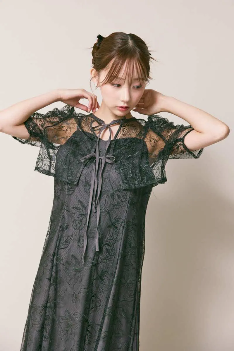 ブラックのシアーボレロセットアップドレス