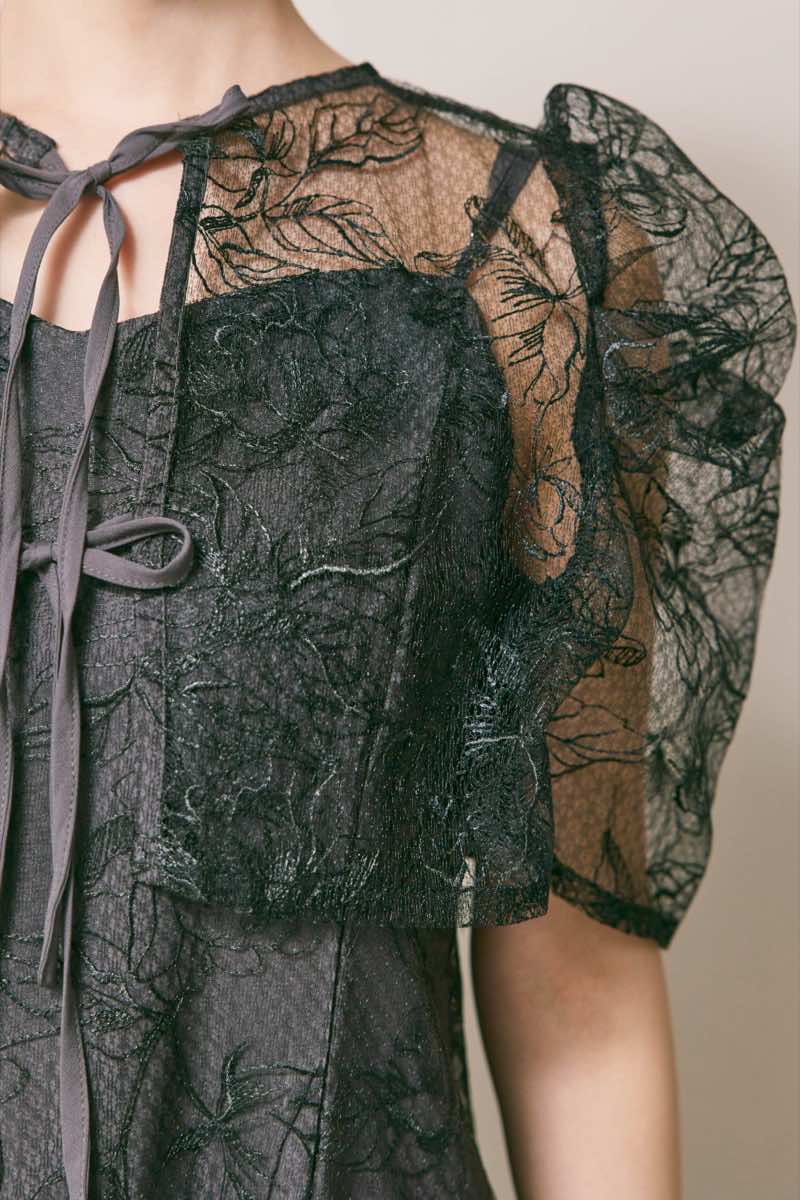 ブラックのシアーボレロセットアップドレス