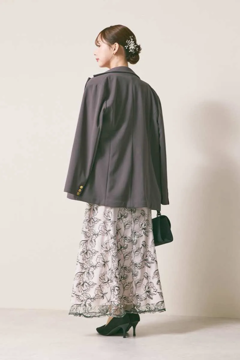 ブラック×ピンクベージュのシアーボレロセットアップドレス