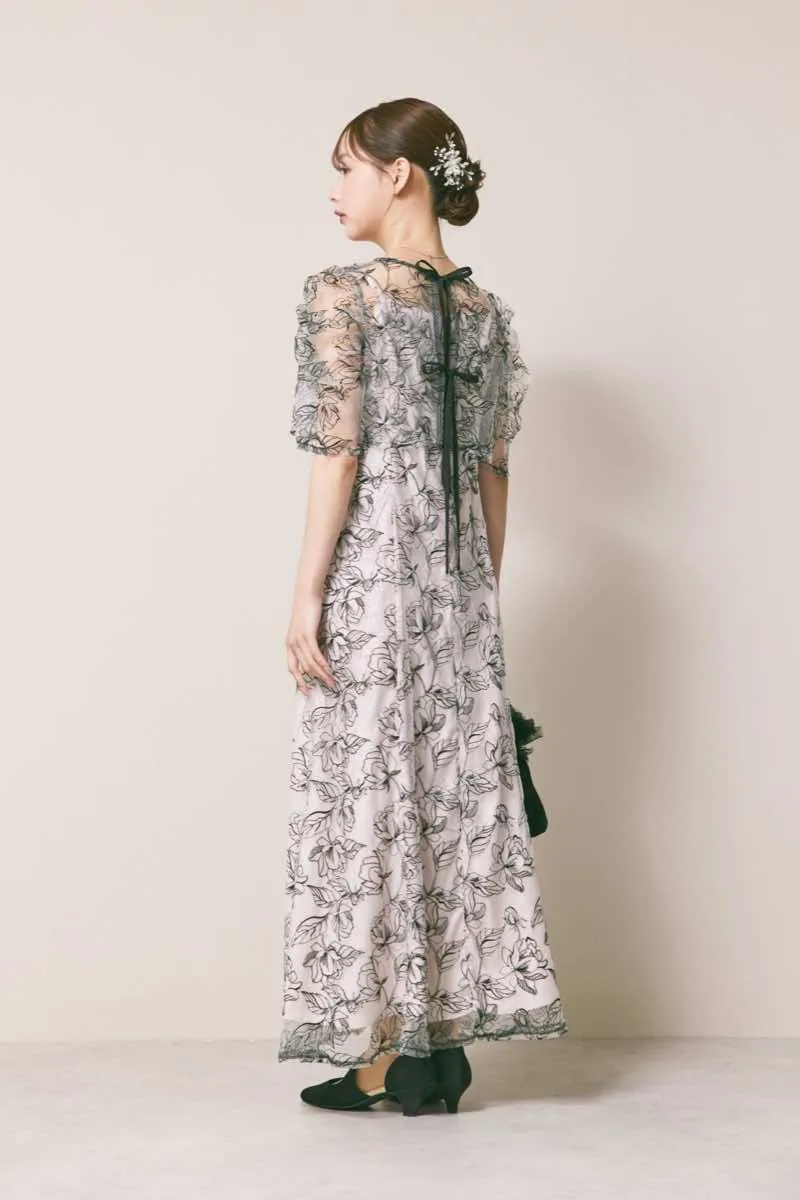 ブラック×ピンクベージュのシアーボレロセットアップドレス