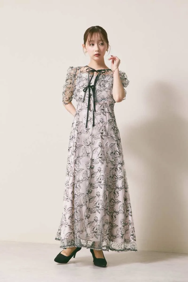 ブラック×ピンクベージュのシアーボレロセットアップドレス