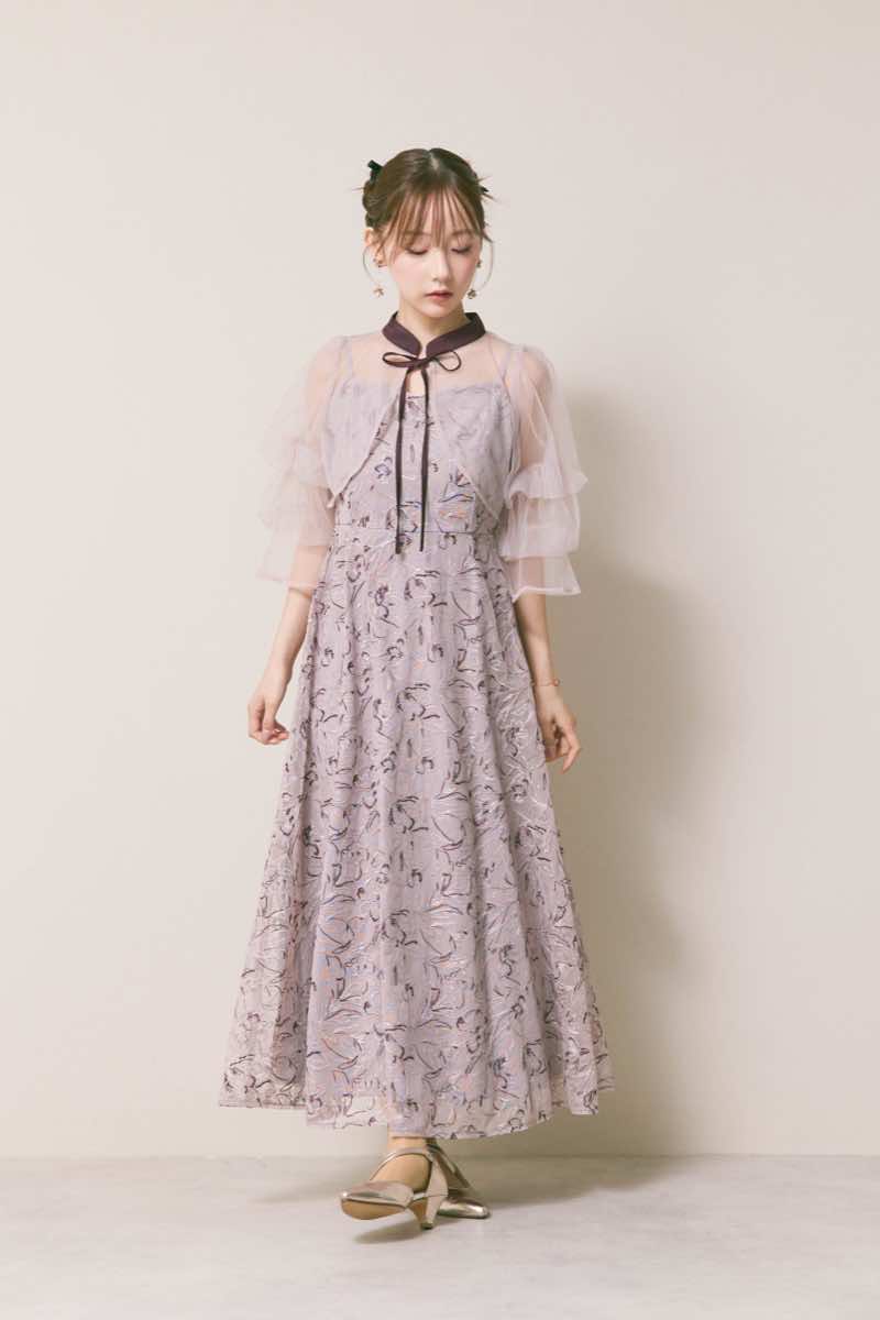 パープルのナロータイシアーボレロドレス