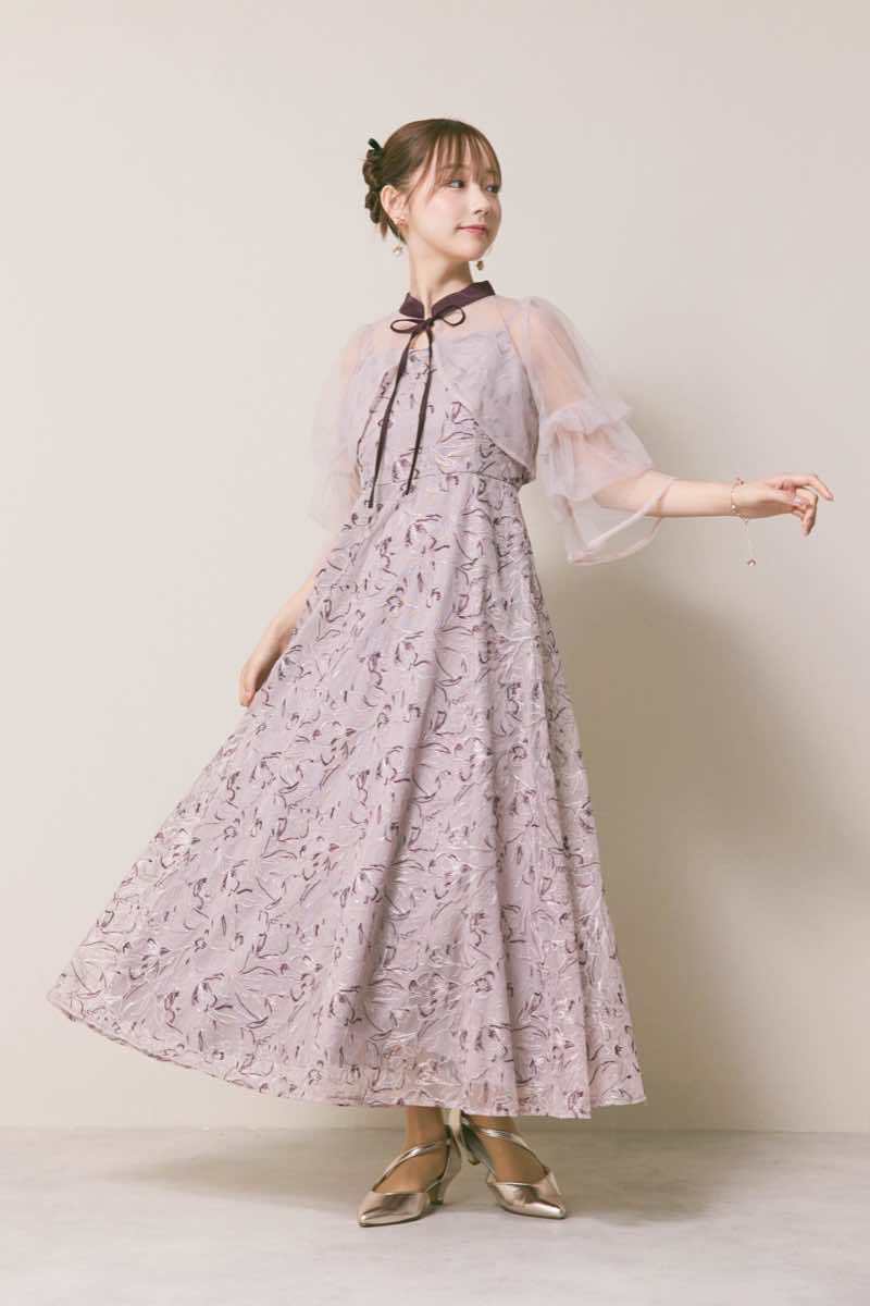 パープルのナロータイシアーボレロドレス