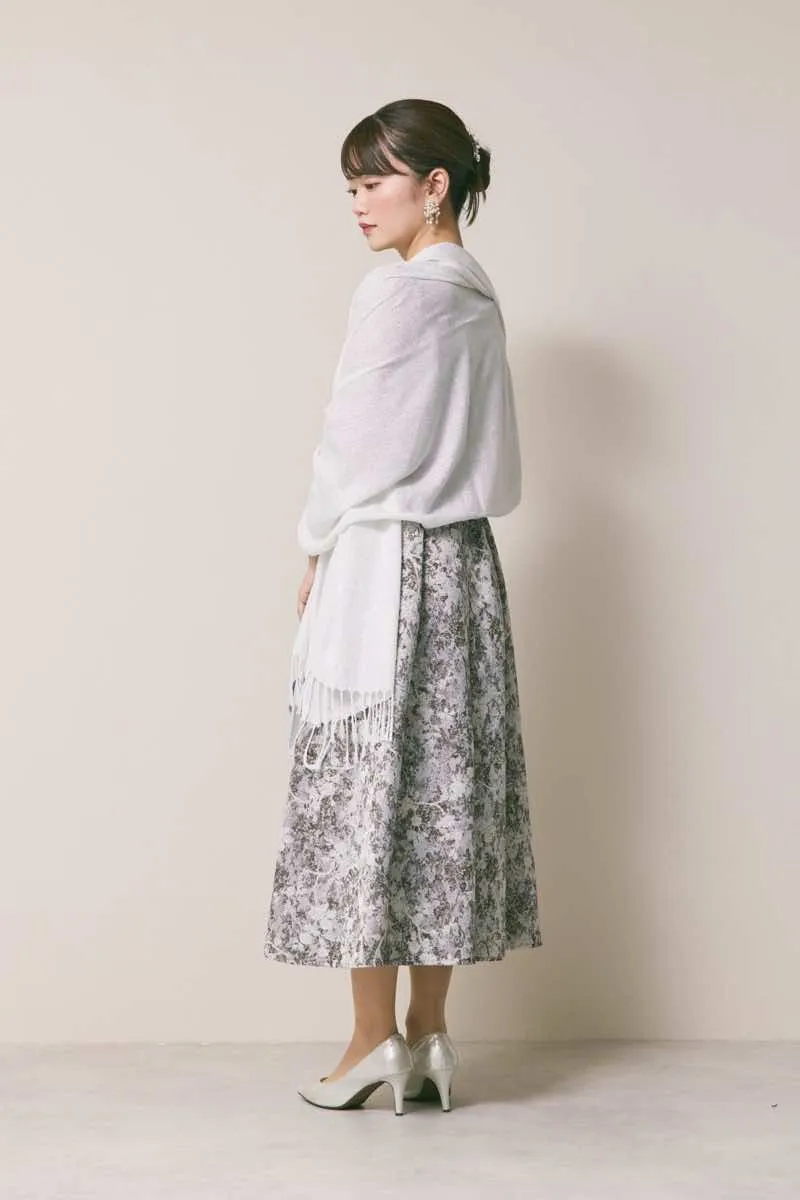 ブラウンのシフォンスリーブジャガードドレス