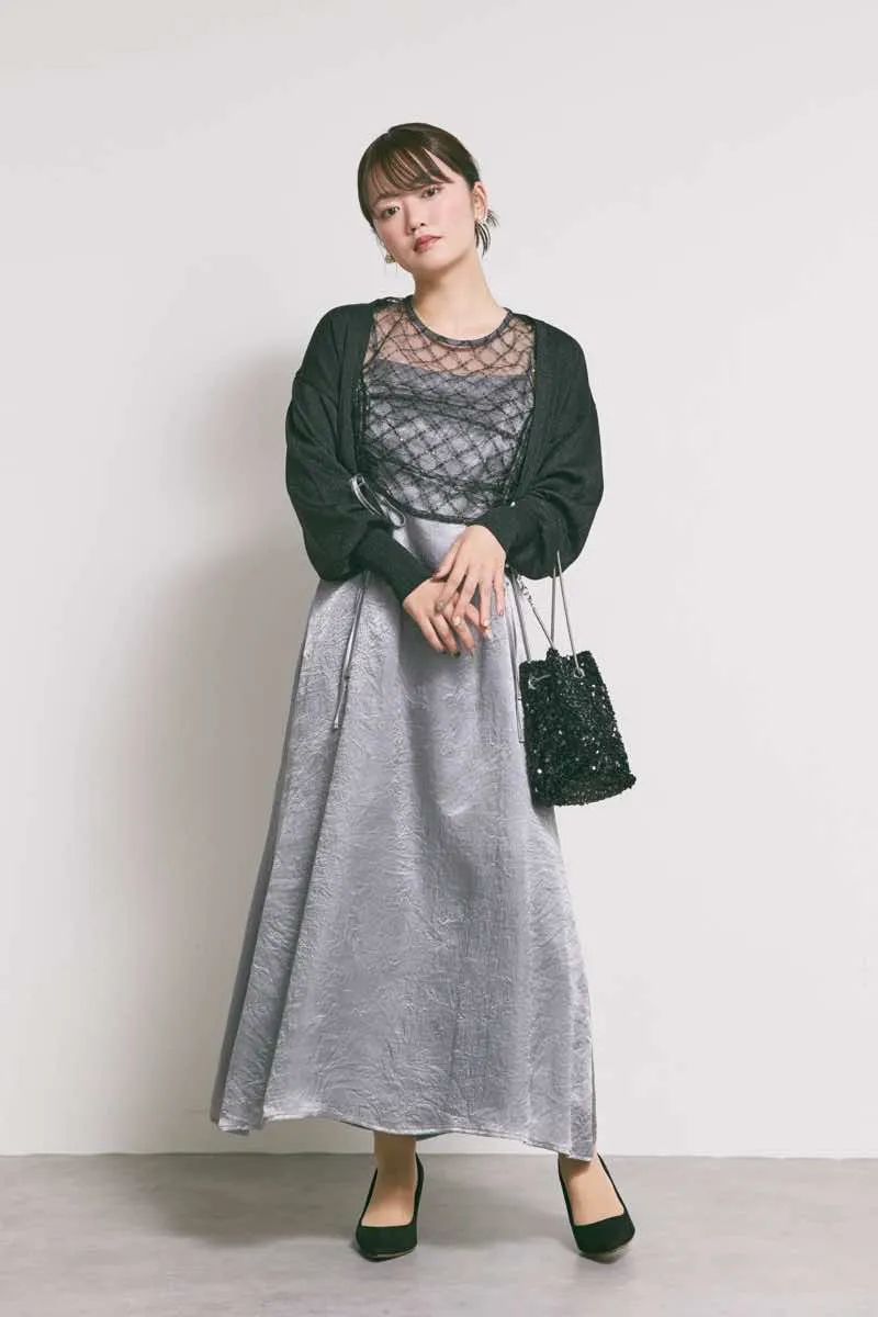 グレーのドロストギャザーセパレートドレス