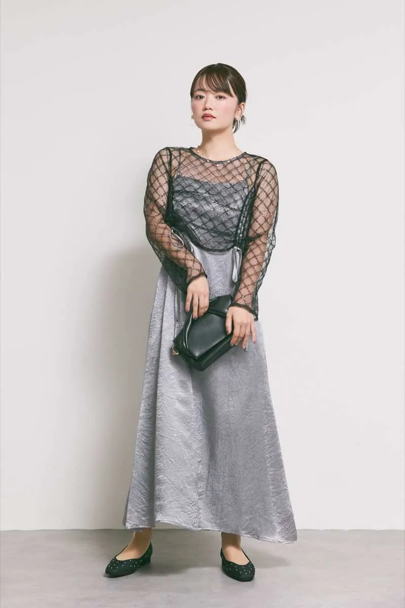グレーのドロストギャザーセパレートドレス