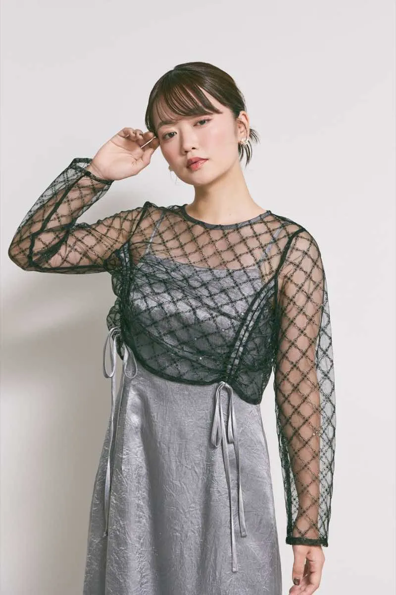 グレーのドロストギャザーセパレートドレス