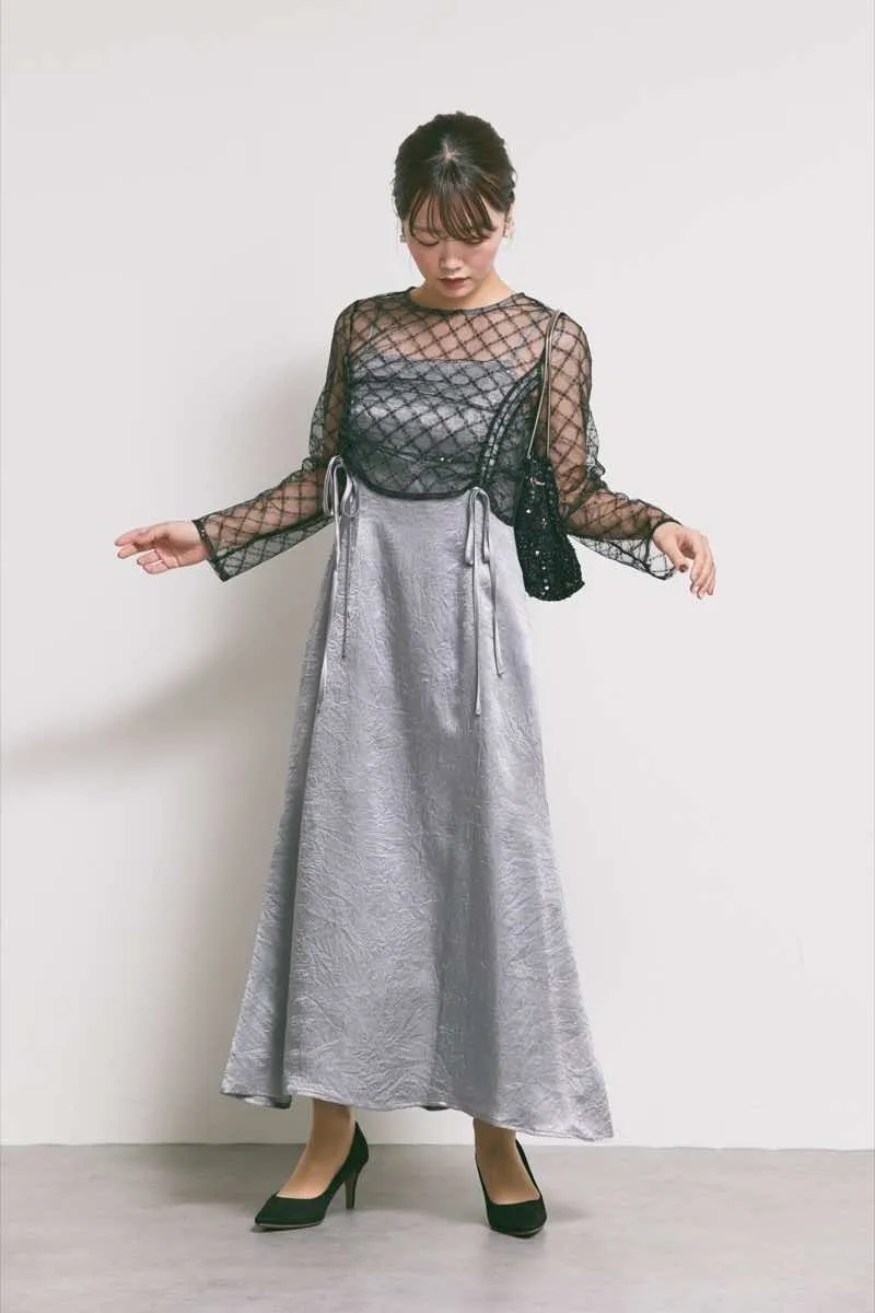 グレーのドロストギャザーセパレートドレス