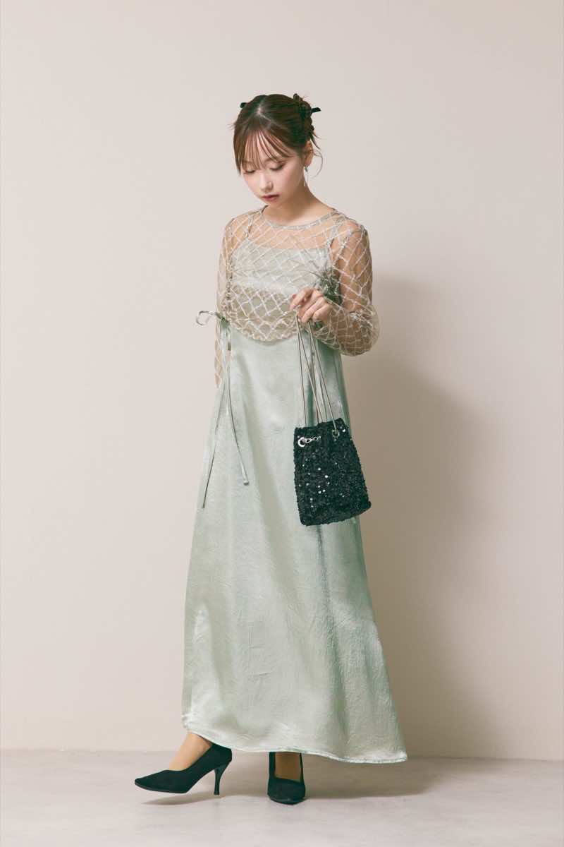 ミントのドロストギャザーセパレートドレス