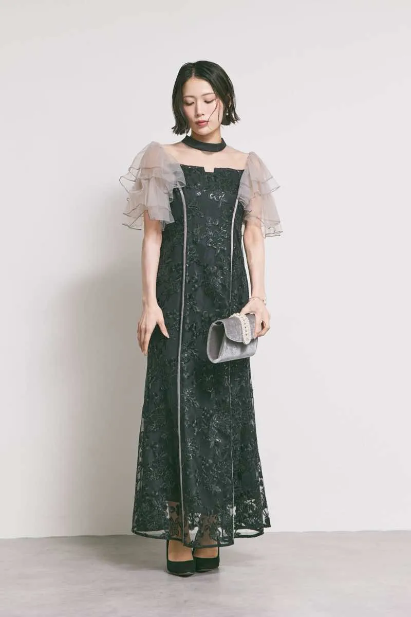 ブラックのスパンコール刺繍マーメイドドレス