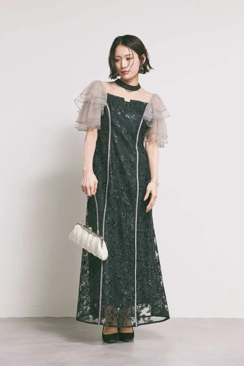 ブラックのスパンコール刺繍マーメイドドレス