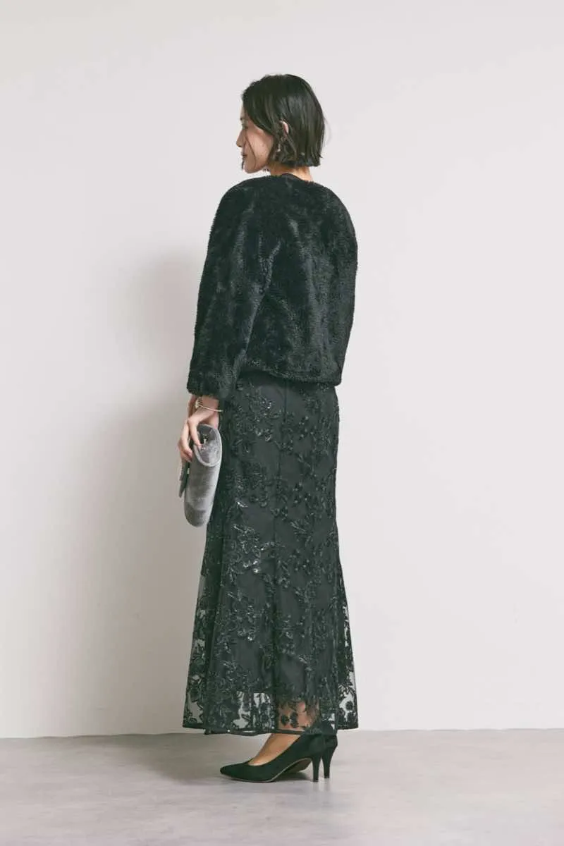 ブラックのスパンコール刺繍マーメイドドレス