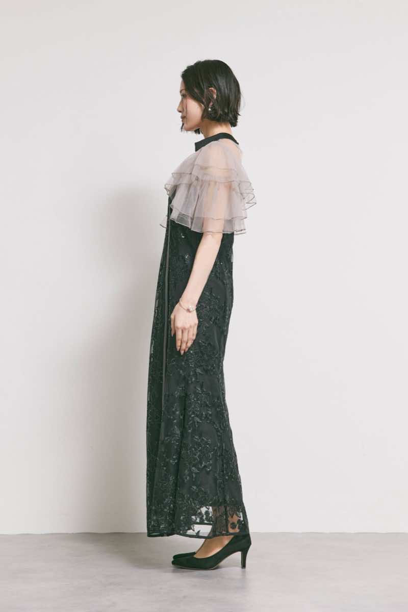 ブラックのスパンコール刺繍マーメイドドレス