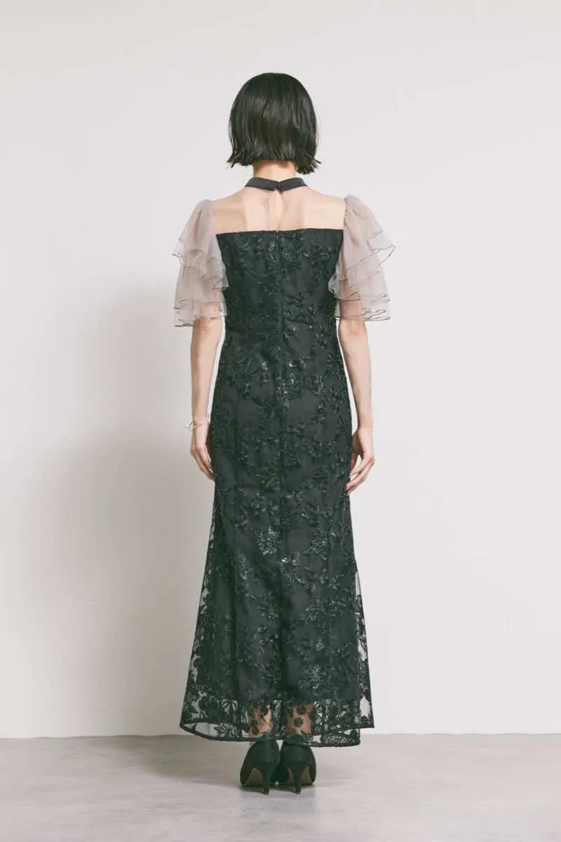 ブラックのスパンコール刺繍マーメイドドレス