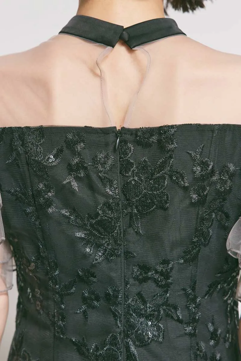 ブラックのスパンコール刺繍マーメイドドレス