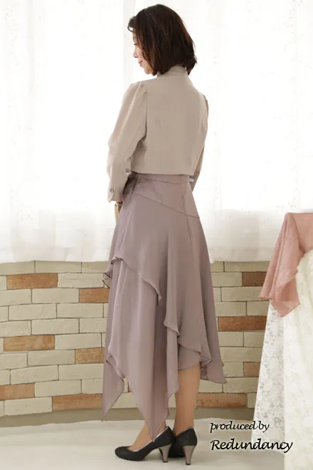 ラベンダーグレーの変形スカートロングドレス