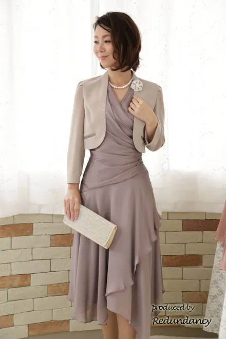 ラベンダーグレーの変形スカートロングドレス