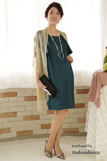 グリーンのラッフルスリーブミニ丈マタニティドレス