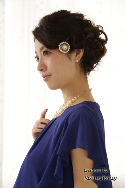 ブルーのフリルデザインスリーブミニ丈マタニティドレス