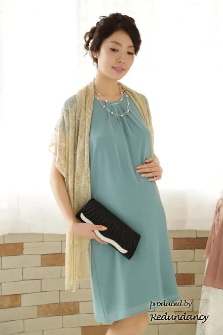 グリーンのフリルデザインスリーブミニ丈マタニティドレス