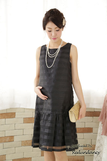 ブラックの透かしボーダーマタニティドレス