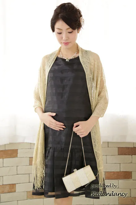 ブラックの透かしボーダーマタニティドレス