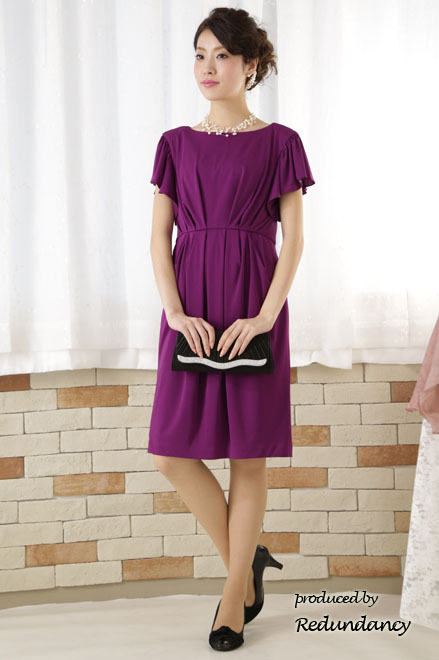 パープルのハイウエストジャージー素材ワンピース