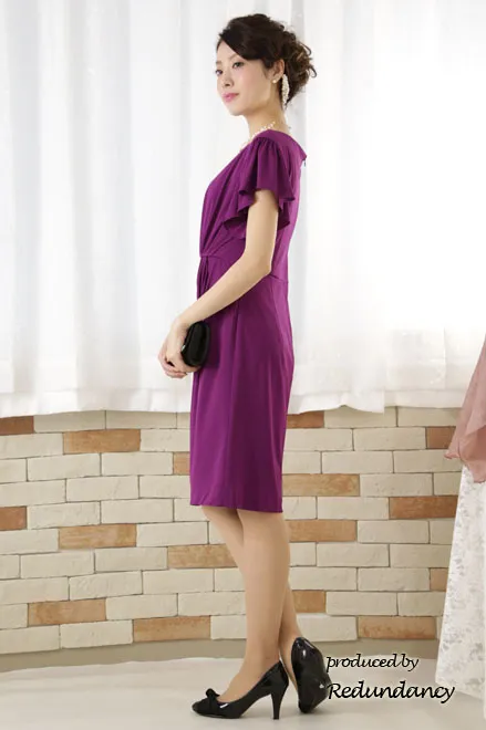 パープルのハイウエストジャージー素材ワンピース
