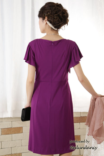 パープルのハイウエストジャージー素材ワンピース