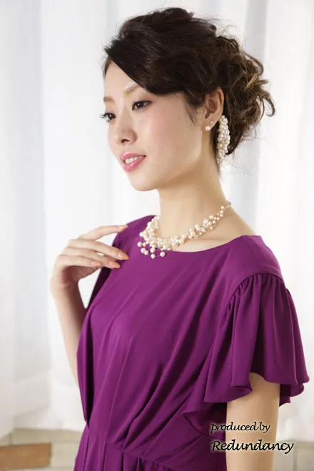 パープルのハイウエストジャージー素材ワンピース