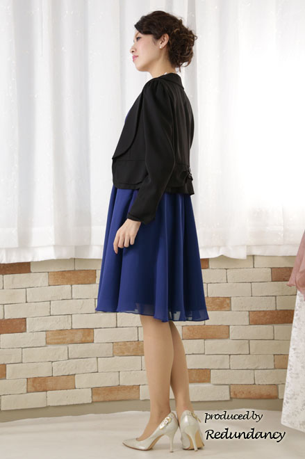 ロイヤルブルーのハイウエスト切替フリルシフォンドレス